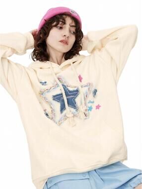 Aelfric Eden Denim Star Hoodie Oversized Sweatshirt Sweater Women's Size Medium